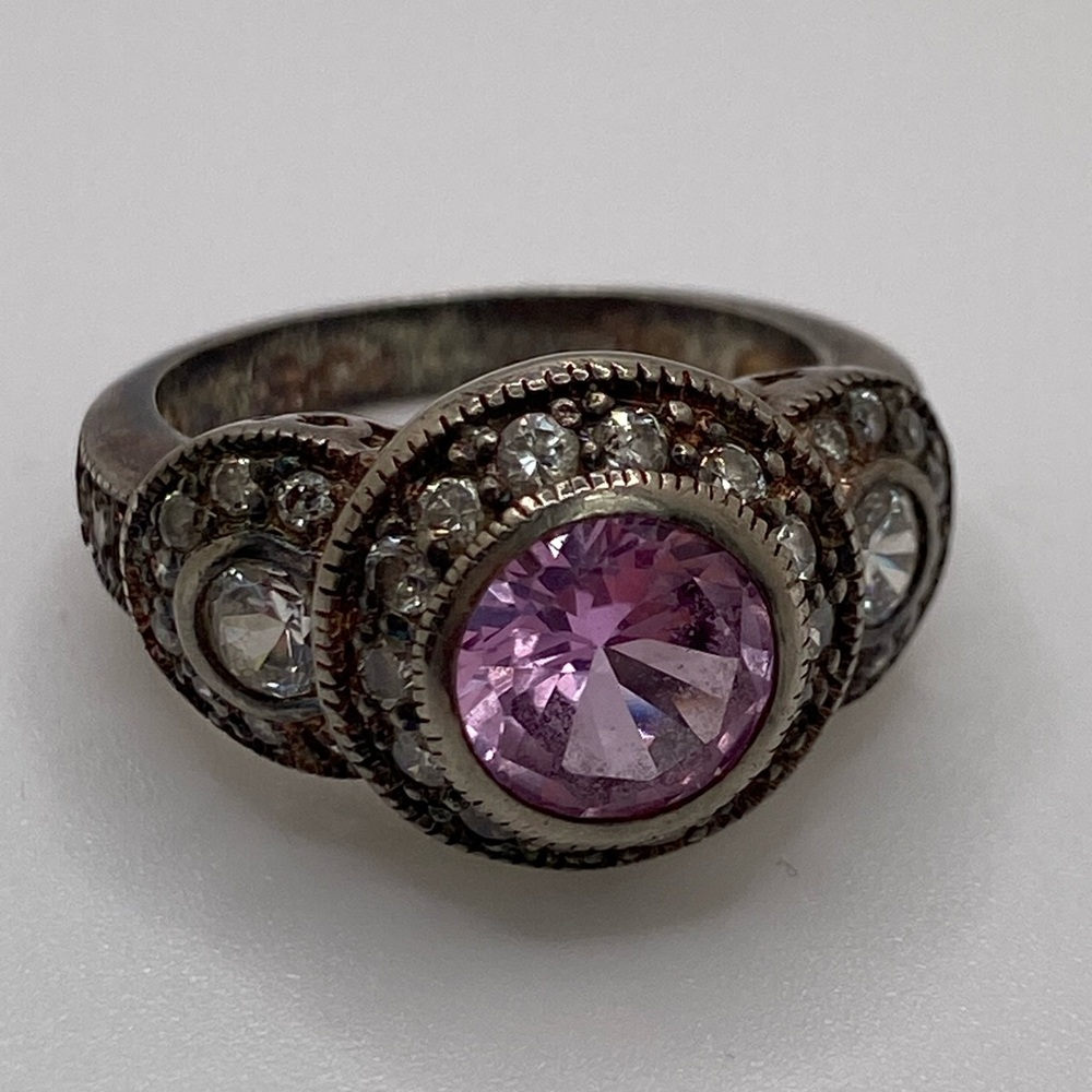 Sterling silver pink sapphire cubic zirconia ring size 8